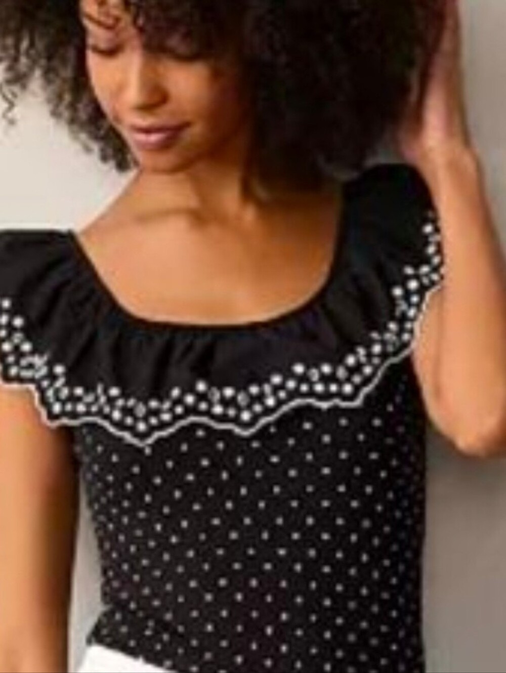 LC Lauren Conrad Ruffle Bodysuit Black & White Polka Dot Size XL
